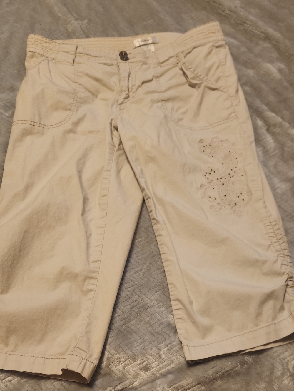 Beige Embroidered Petite Capri Pants